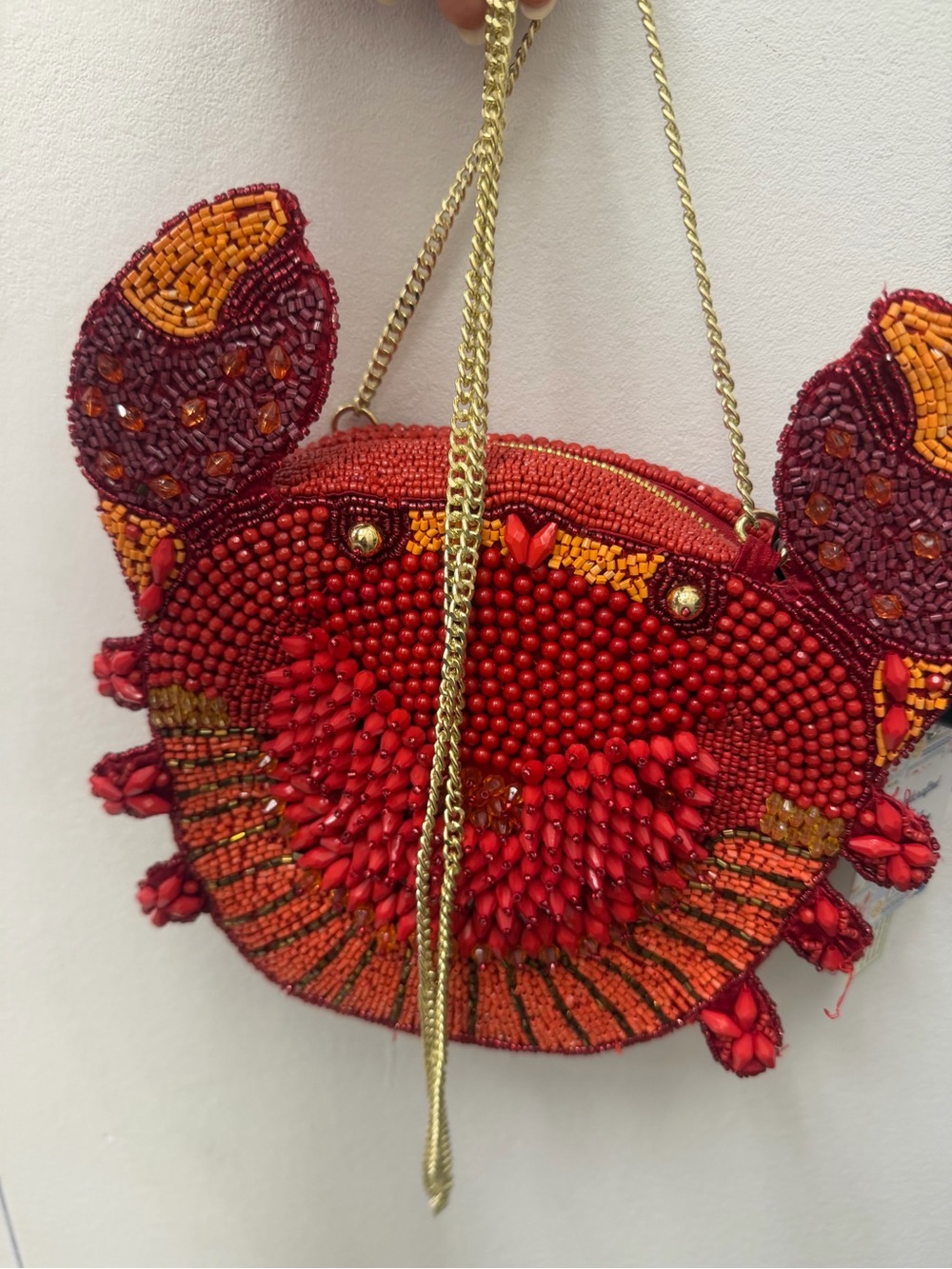 Beaded Red Crab Crossbody Bag - Designer Style
